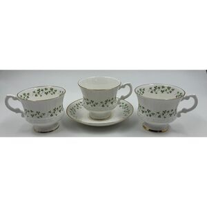 Royal Tara Galway Ireland Bone China Cup & Saucer Set & 2 Cup Trellis Shamrock